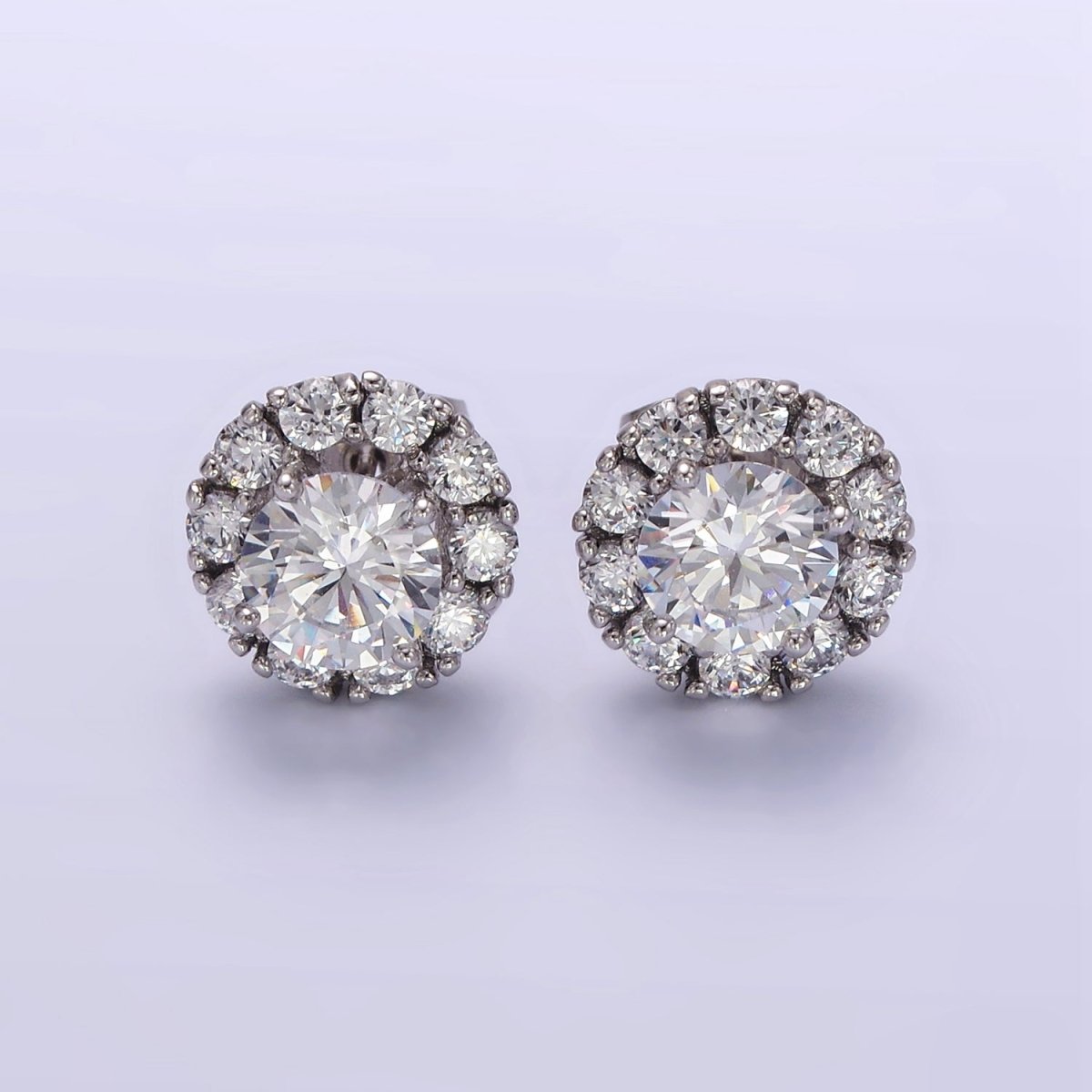 White Gold Filled Clear CZ Round Stud Earrings | Q165 - DLUXCA