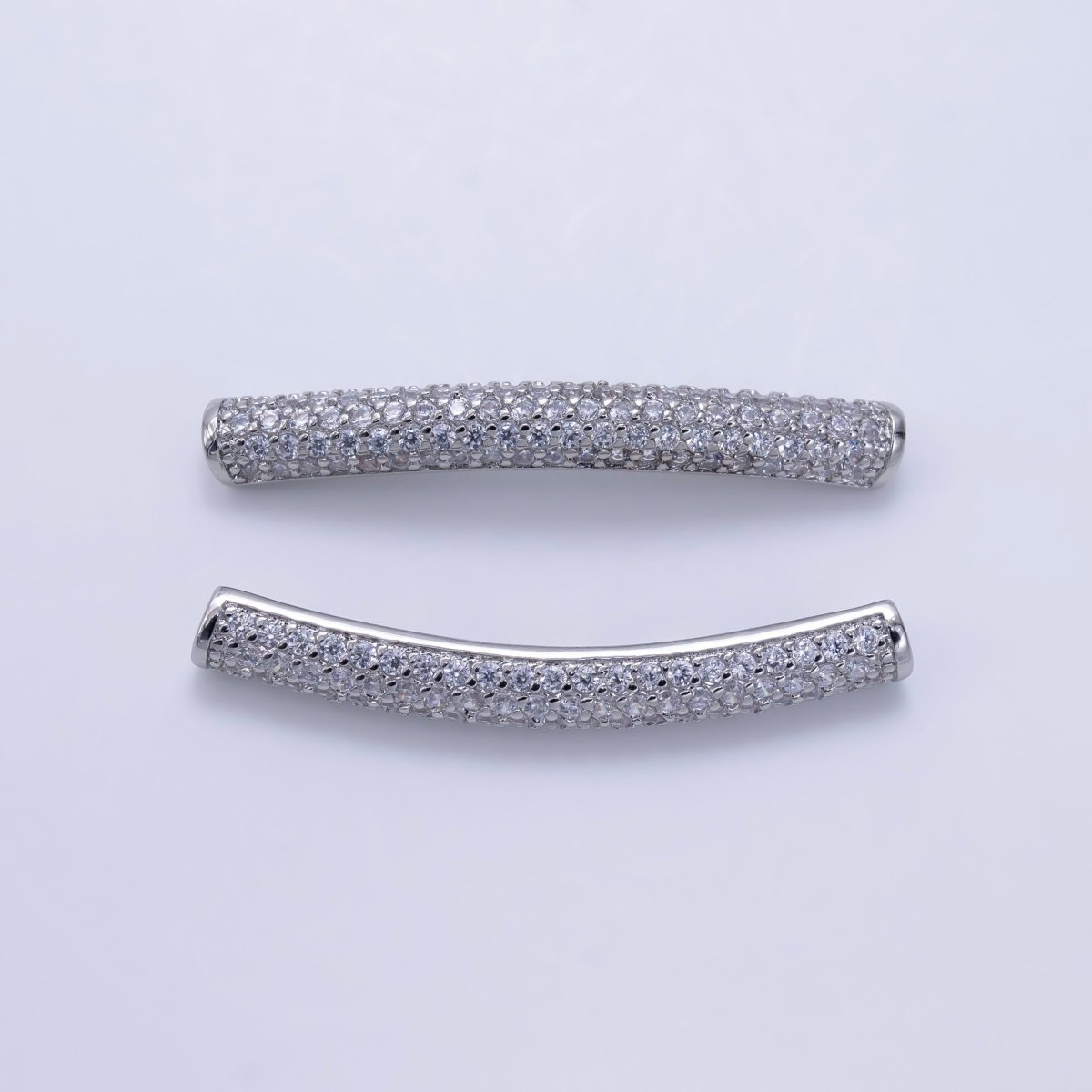 White Gold Filled Clear Micro Paved CZ Tube Bead | B633 - DLUXCA