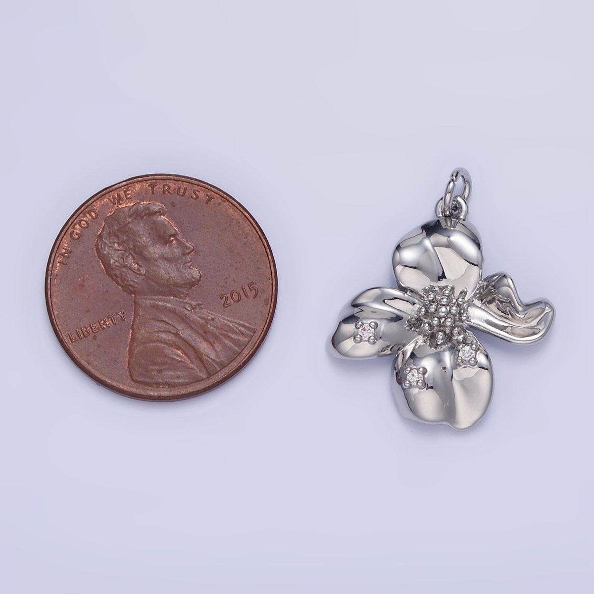 White Gold Filled Dotted Molten Foil Flower Charm | C242 - DLUXCA