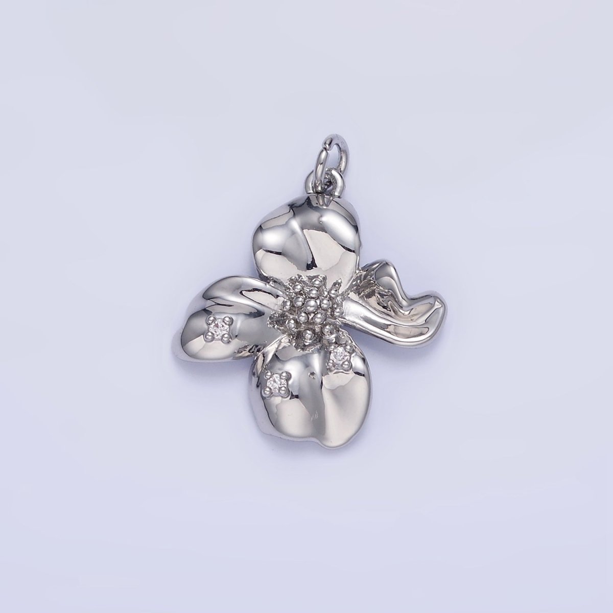 White Gold Filled Dotted Molten Foil Flower Charm | C242 - DLUXCA