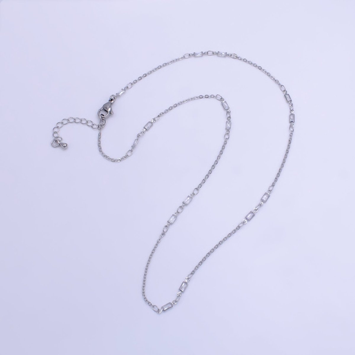 White Gold Filled Double Baguette Cable Chain 18 Inch Necklace | WA-2508 - DLUXCA