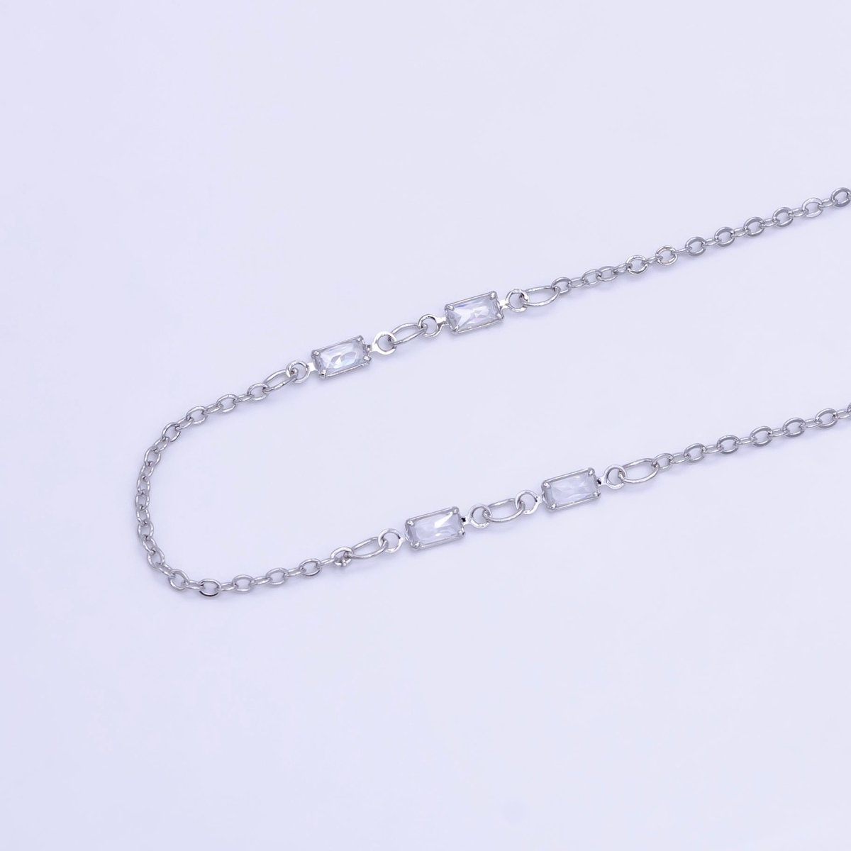 White Gold Filled Double Baguette Cable Chain 18 Inch Necklace | WA-2508 - DLUXCA
