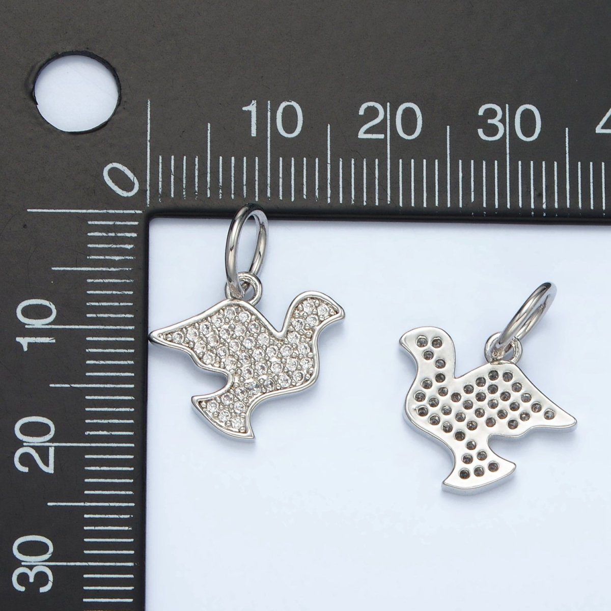 White Gold Filled Dove Bird Micro Paved CZ Silhouette Charm | AG860 - DLUXCA