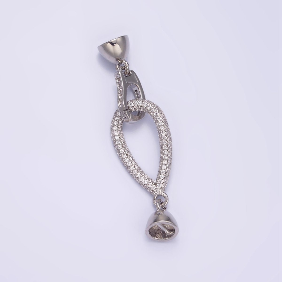 White Gold Filled Micro Paved CZ Teardrop Latch Cord Closure Findings | Z817 - DLUXCA