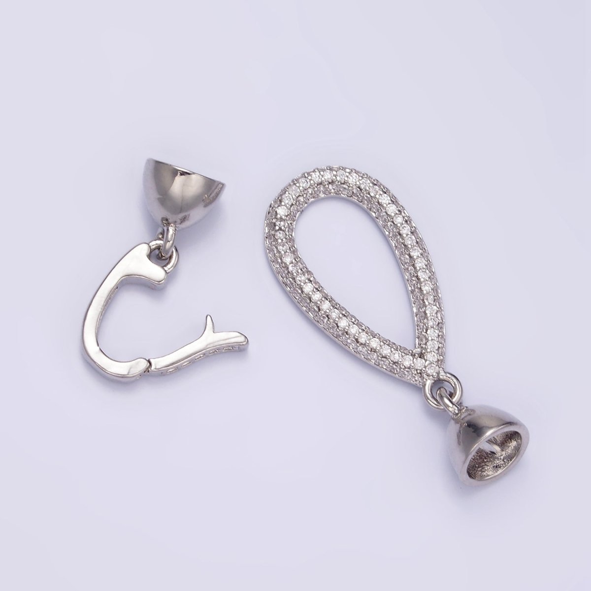 White Gold Filled Micro Paved CZ Teardrop Latch Cord Closure Findings | Z817 - DLUXCA