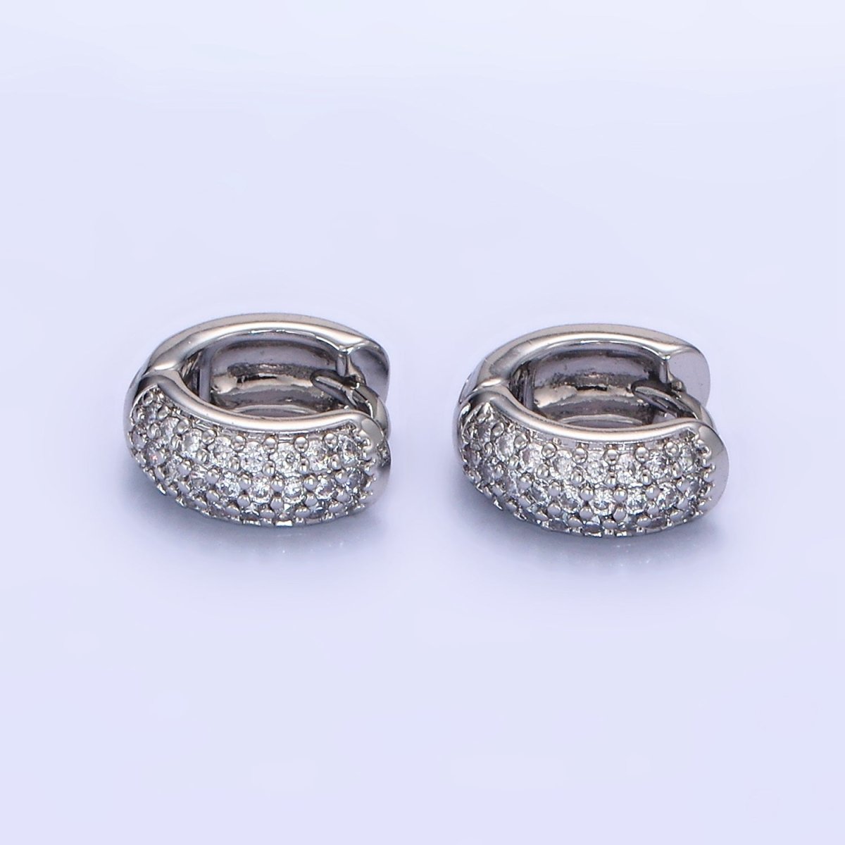 White Gold Filled Micro Paved CZ Wide Cartilage Huggie Earrings | AE527 - DLUXCA
