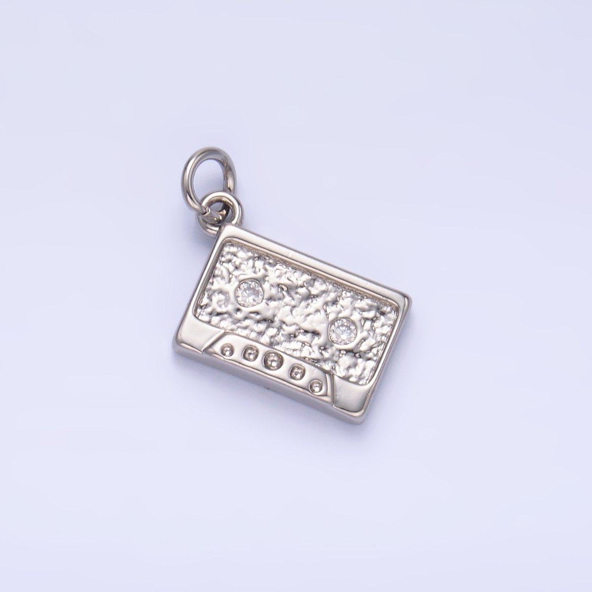 White Gold Filled Minimalist Cassette Tape Music Charm | W415 - DLUXCA