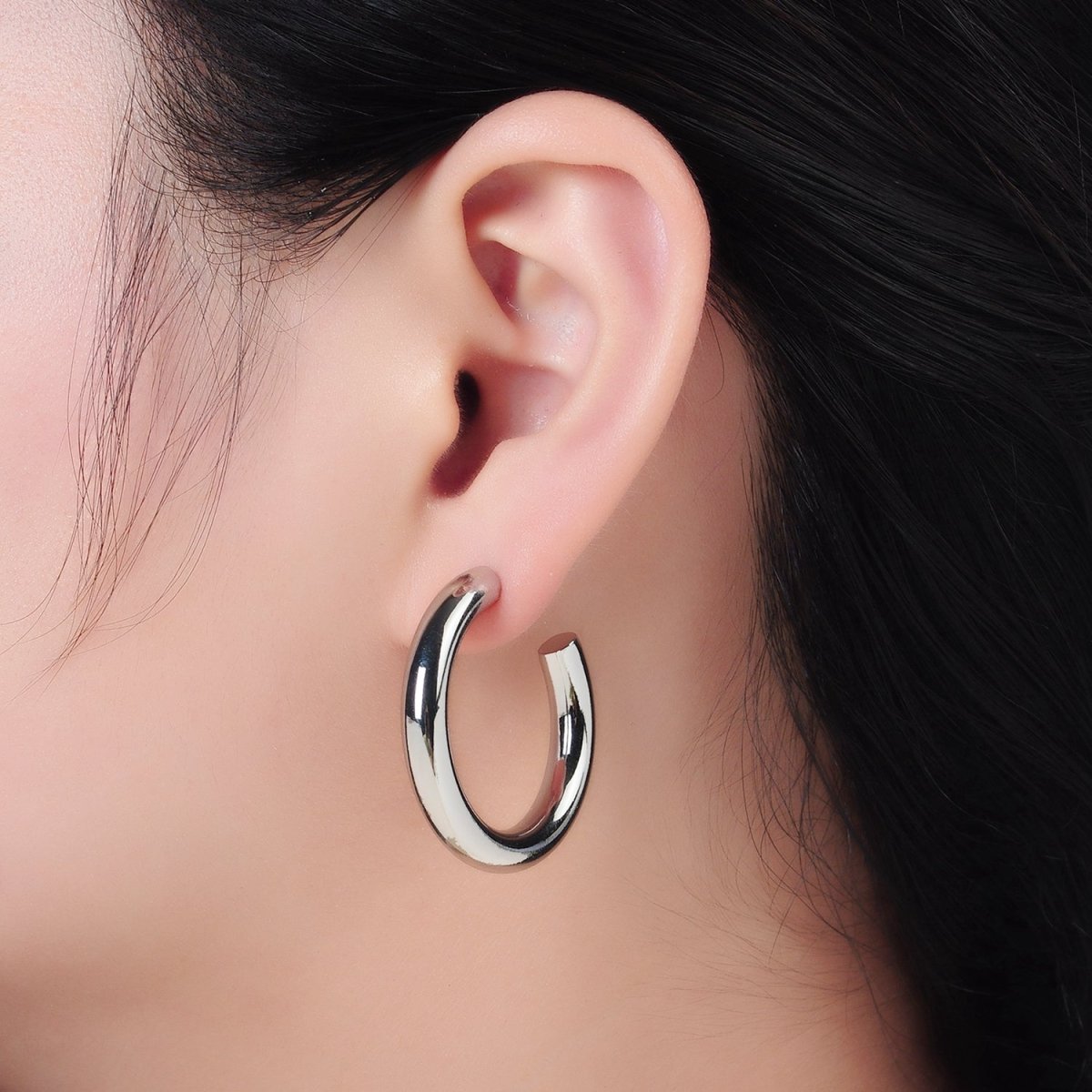 White Gold Filled Minimalist Silver Hoop Earrings AD 689 AD 690 DLUXCA