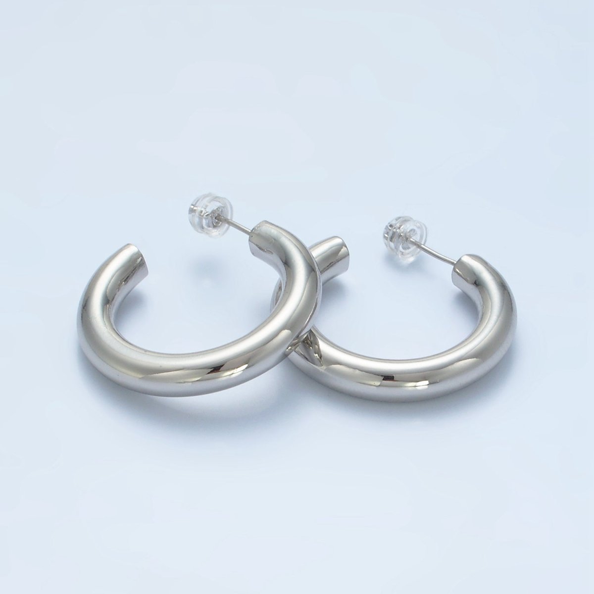 White Gold Filled Minimalist Silver Hoop Earrings | AD - 689 AD - 690 - DLUXCA