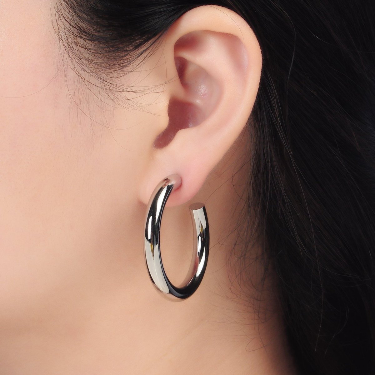 White Gold Filled Minimalist Silver Tube Hoop Earrings | AD - 638 - DLUXCA