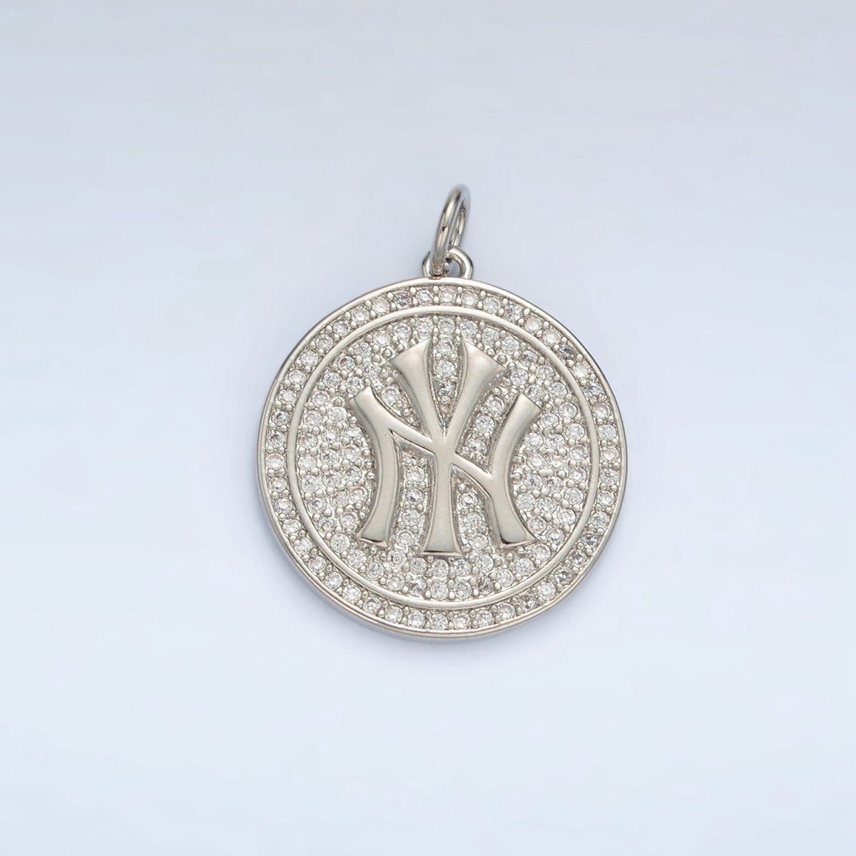 White Gold Filled New York Script Micro Paved CZ Round Charm | AG867 - DLUXCA