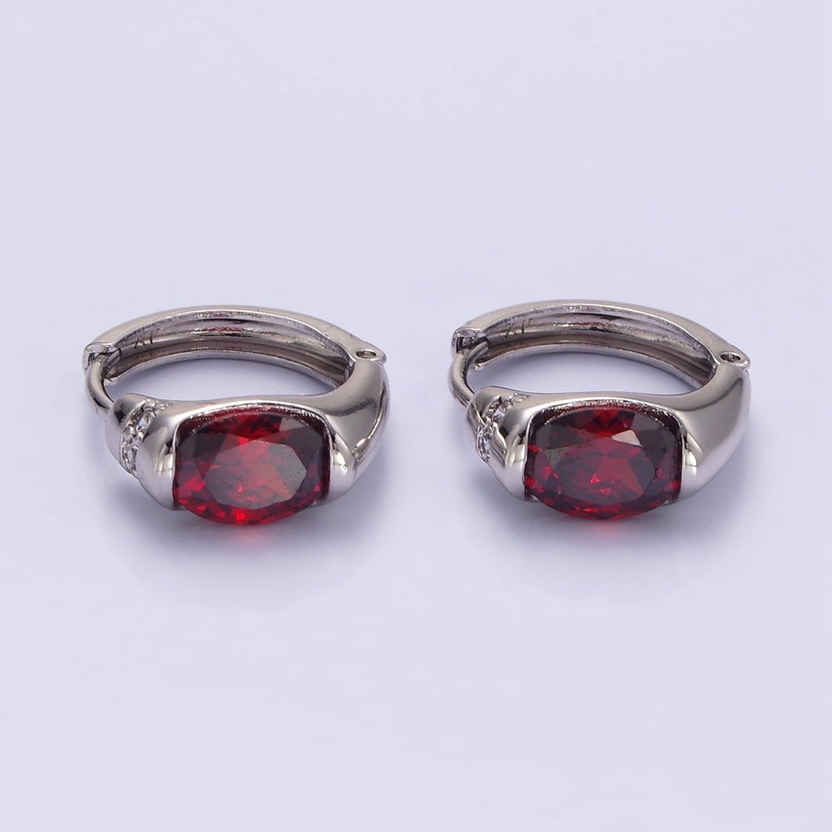 White Gold Filled Red CZ Micro Paved 15mm Huggie Earrings | Q274 - DLUXCA