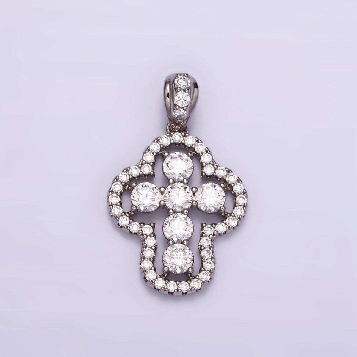 White Gold Filled Religious Cross Clear CZ Micro Paved Open Bezel Bail Pendant | I382 - DLUXCA