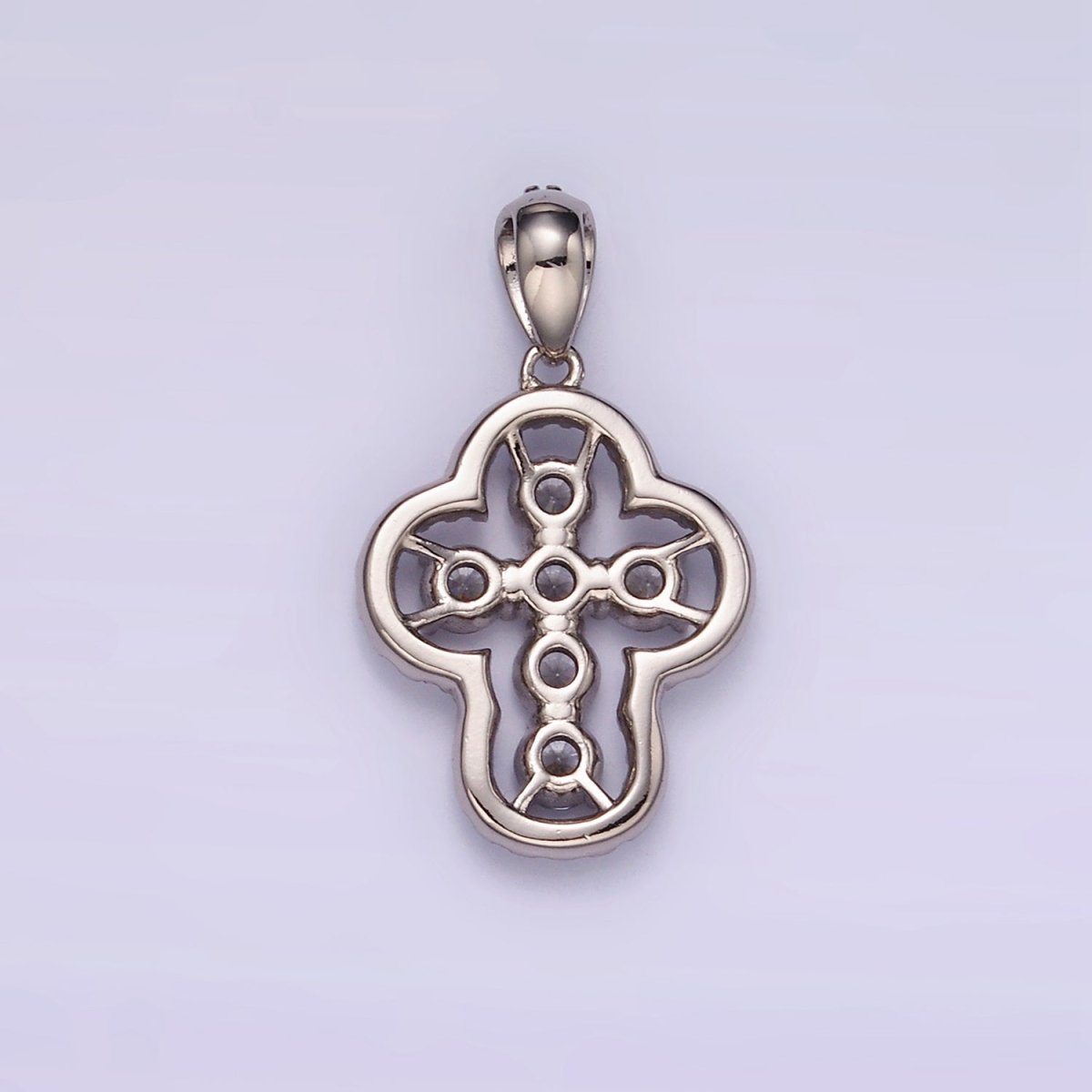 White Gold Filled Religious Cross Clear CZ Micro Paved Open Bezel Bail Pendant | I382 - DLUXCA