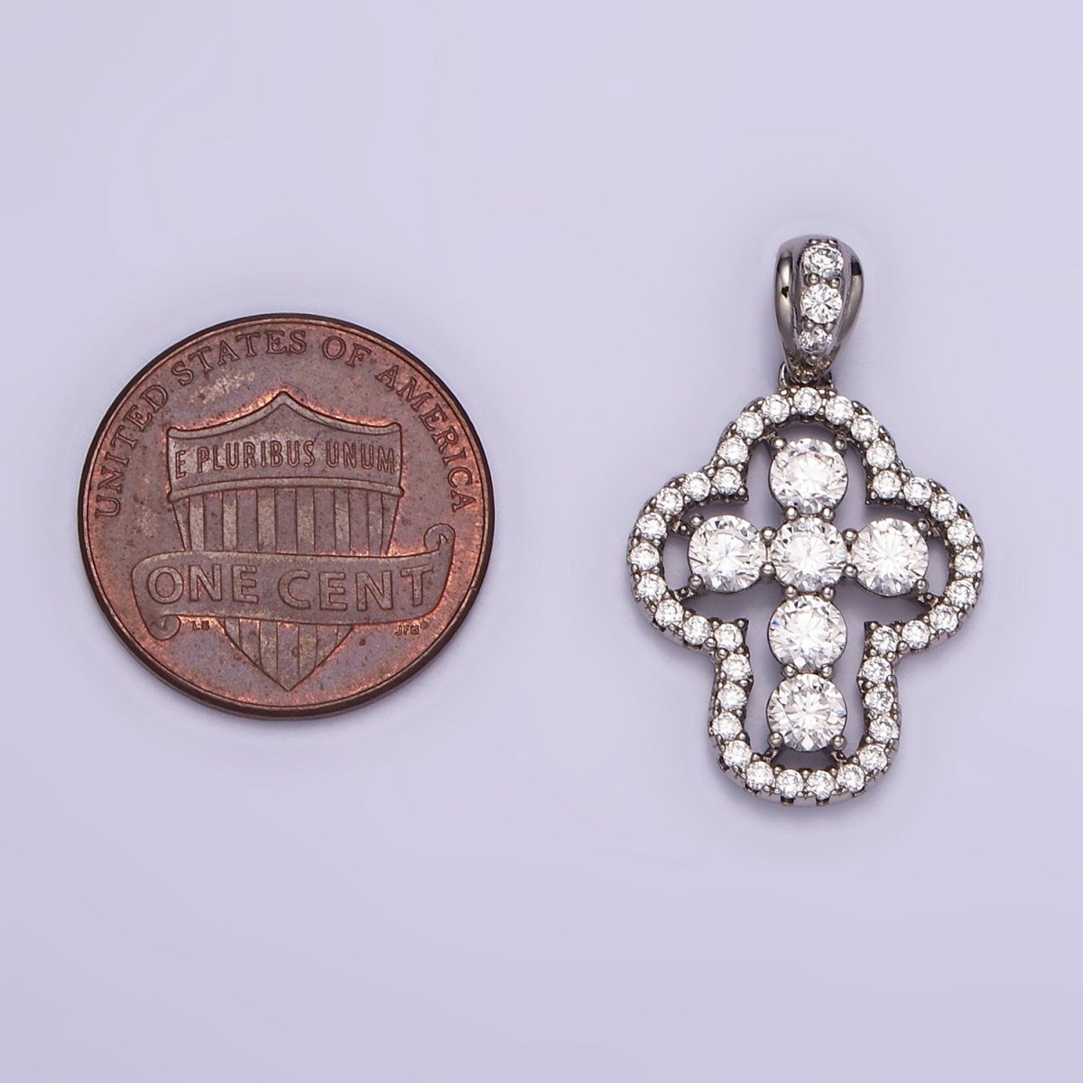 White Gold Filled Religious Cross Clear CZ Micro Paved Open Bezel Bail Pendant | I382 - DLUXCA