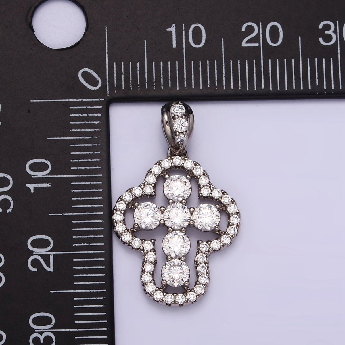 White Gold Filled Religious Cross Clear CZ Micro Paved Open Bezel Bail Pendant | I382 - DLUXCA