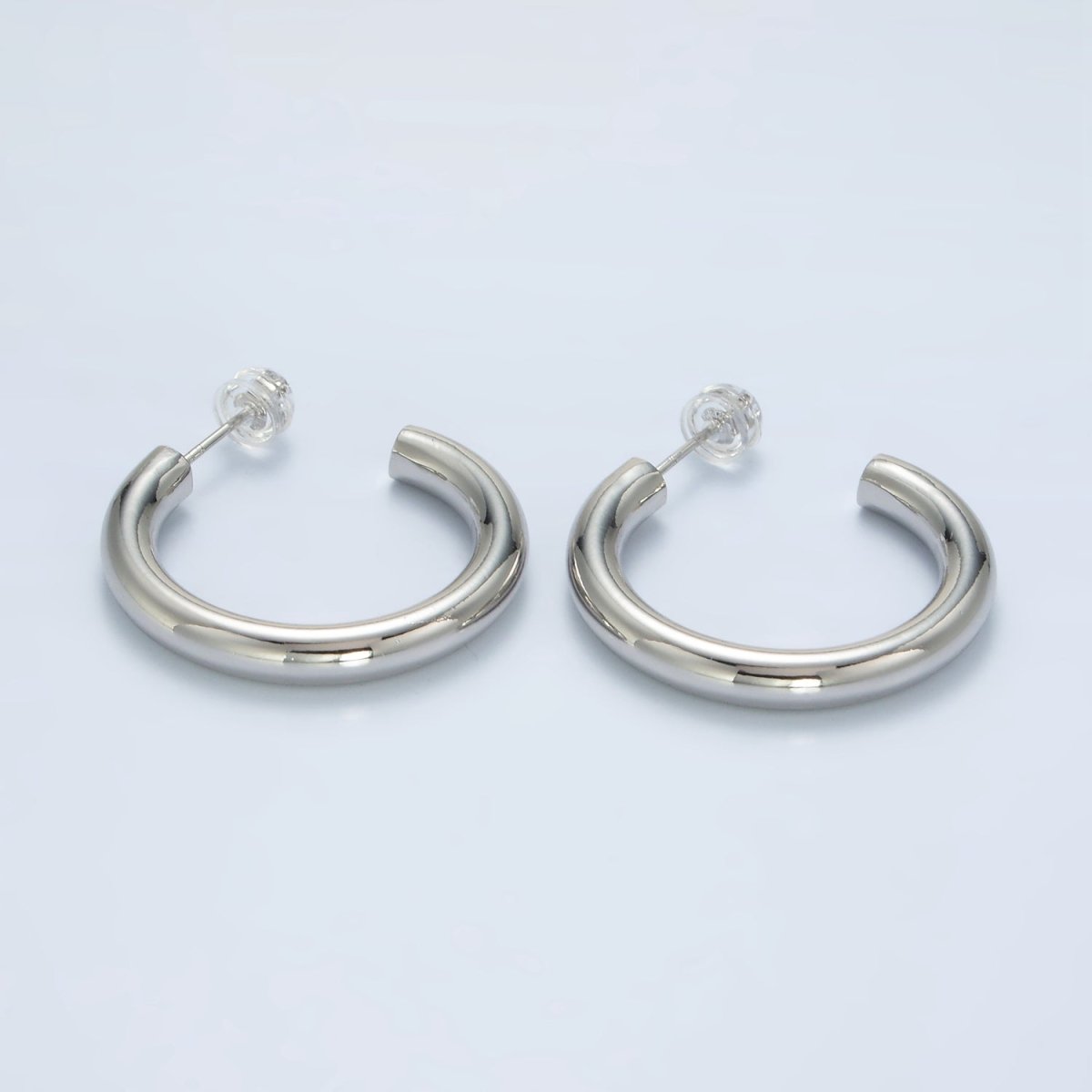 White Gold Filled Silver Chunky Tube Hoop Earrings | AD - 641 - DLUXCA