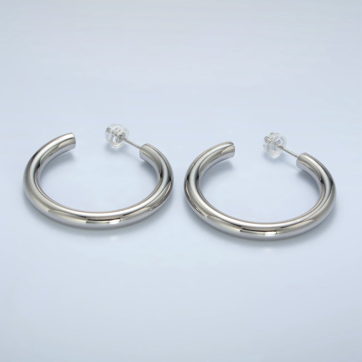 White Gold Filled Silver Minimalist Chunky Tube Hoop Earrings | AD - 642 - DLUXCA