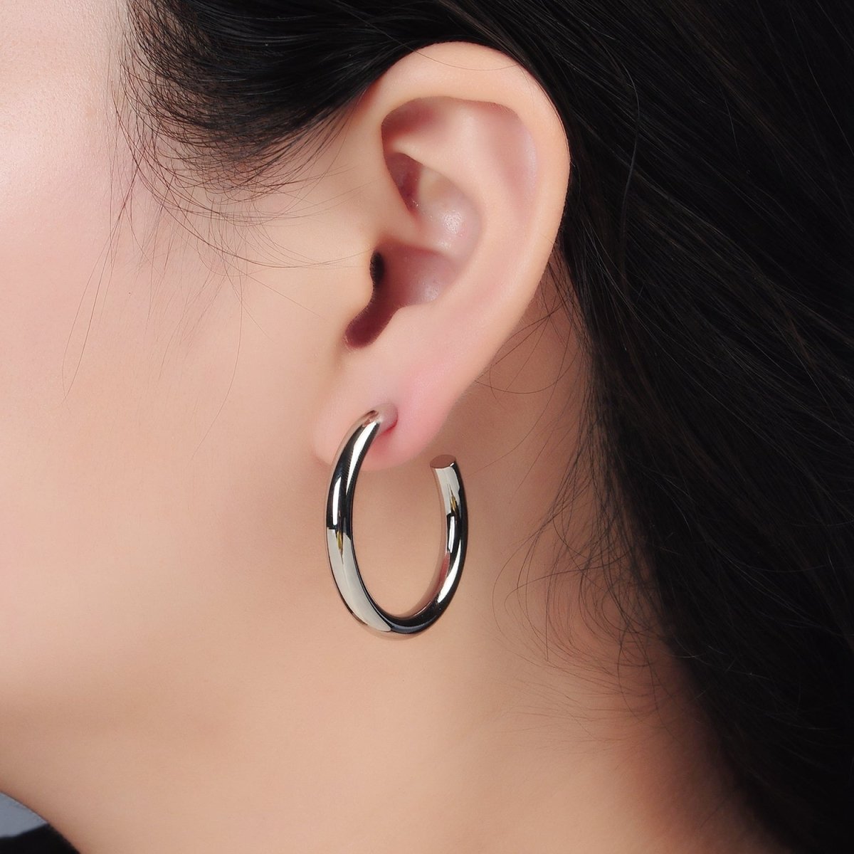 White Gold Filled Silver Minimalist Chunky Tube Hoop Earrings | AD - 642 - DLUXCA