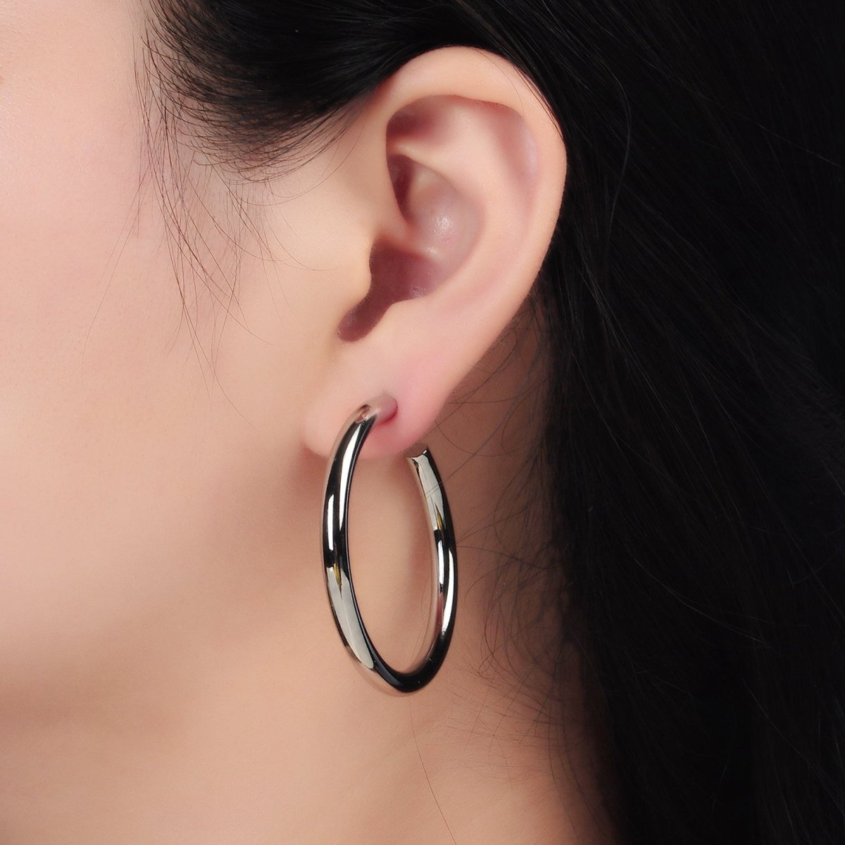 White Gold Filled Silver Thick Chunky Minimalist Tube Hoop Earrings | AD - 640 - DLUXCA