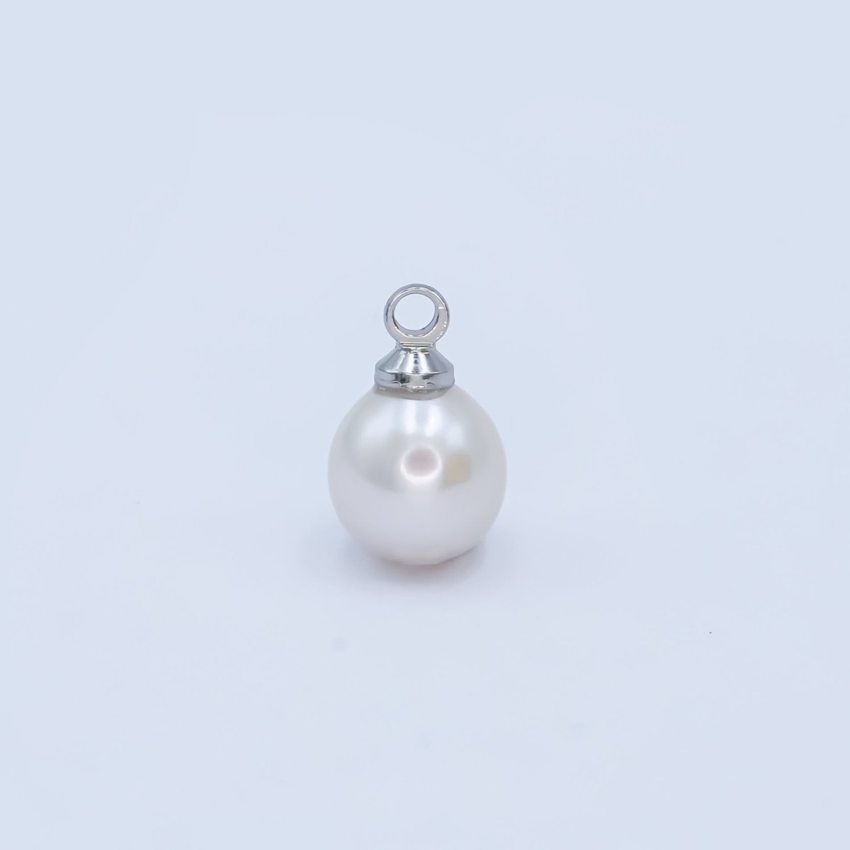 White Gold Filled White Shell Pearl Button Mini Charm | P1570 - DLUXCA
