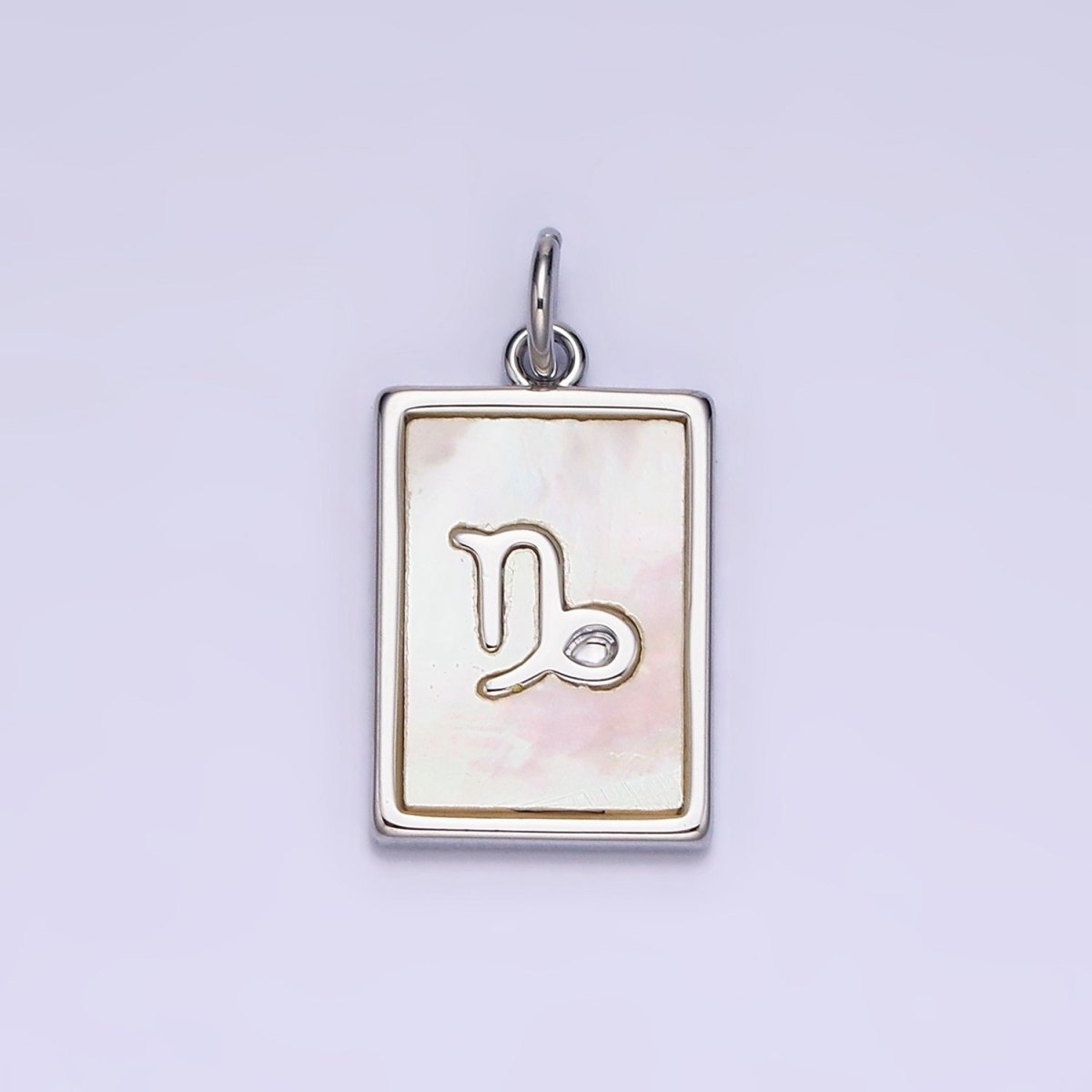 White Gold Filled Zodiac Sign Shell Pearl Rectangular Tag Charm | A1259 - A1270 - DLUXCA