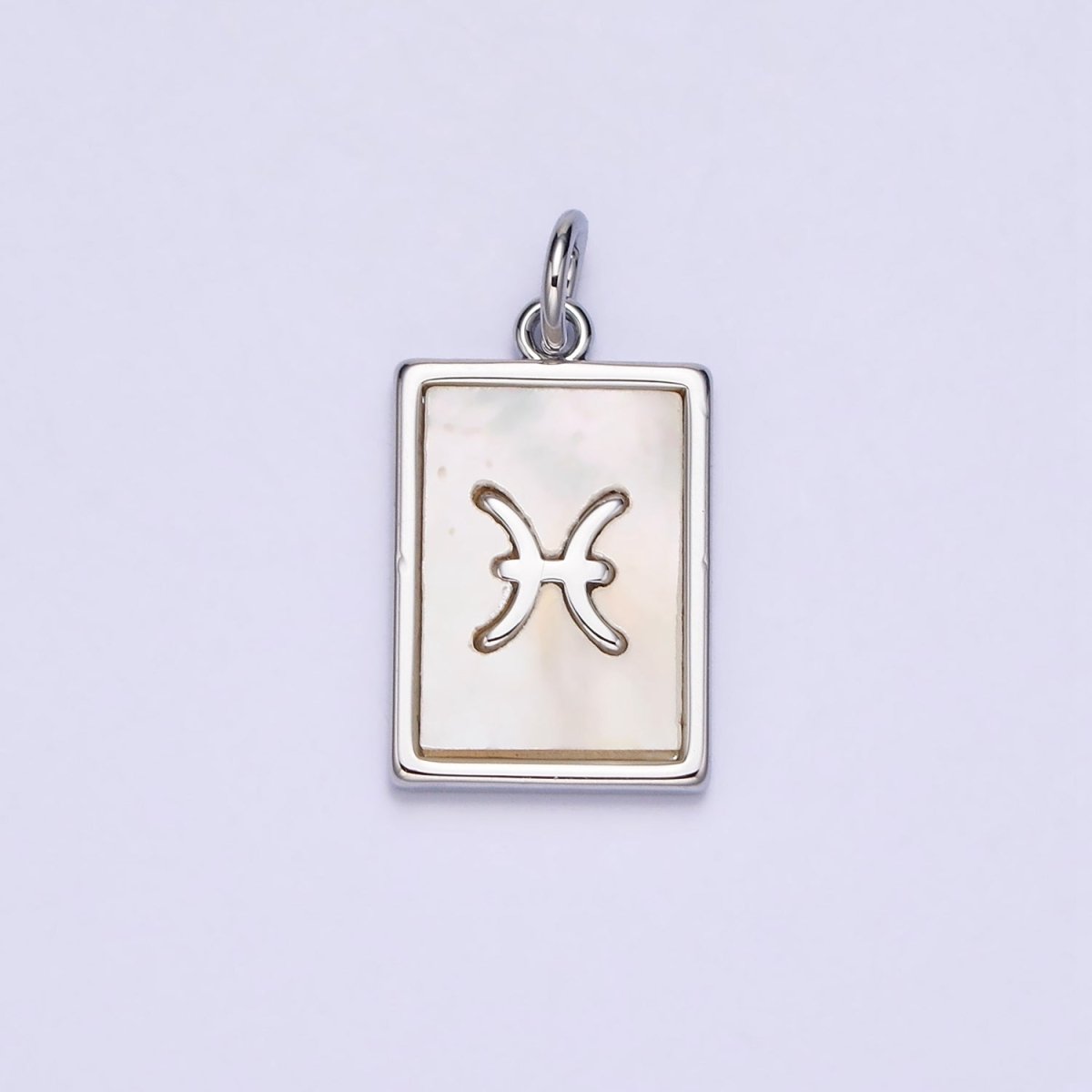 White Gold Filled Zodiac Sign Shell Pearl Rectangular Tag Charm | A1259 - A1270 - DLUXCA
