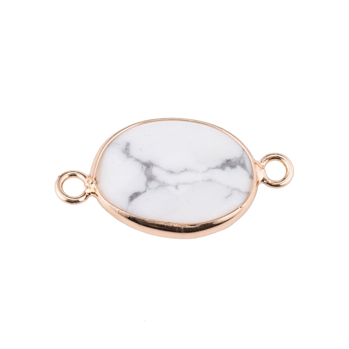 White Howlite Gold Edge Oval Cut Shape Marble Women Gift Bracelet Charm Bead Connector Pendant Finding Double Bail for Jewelry Making F - 778 - DLUXCA