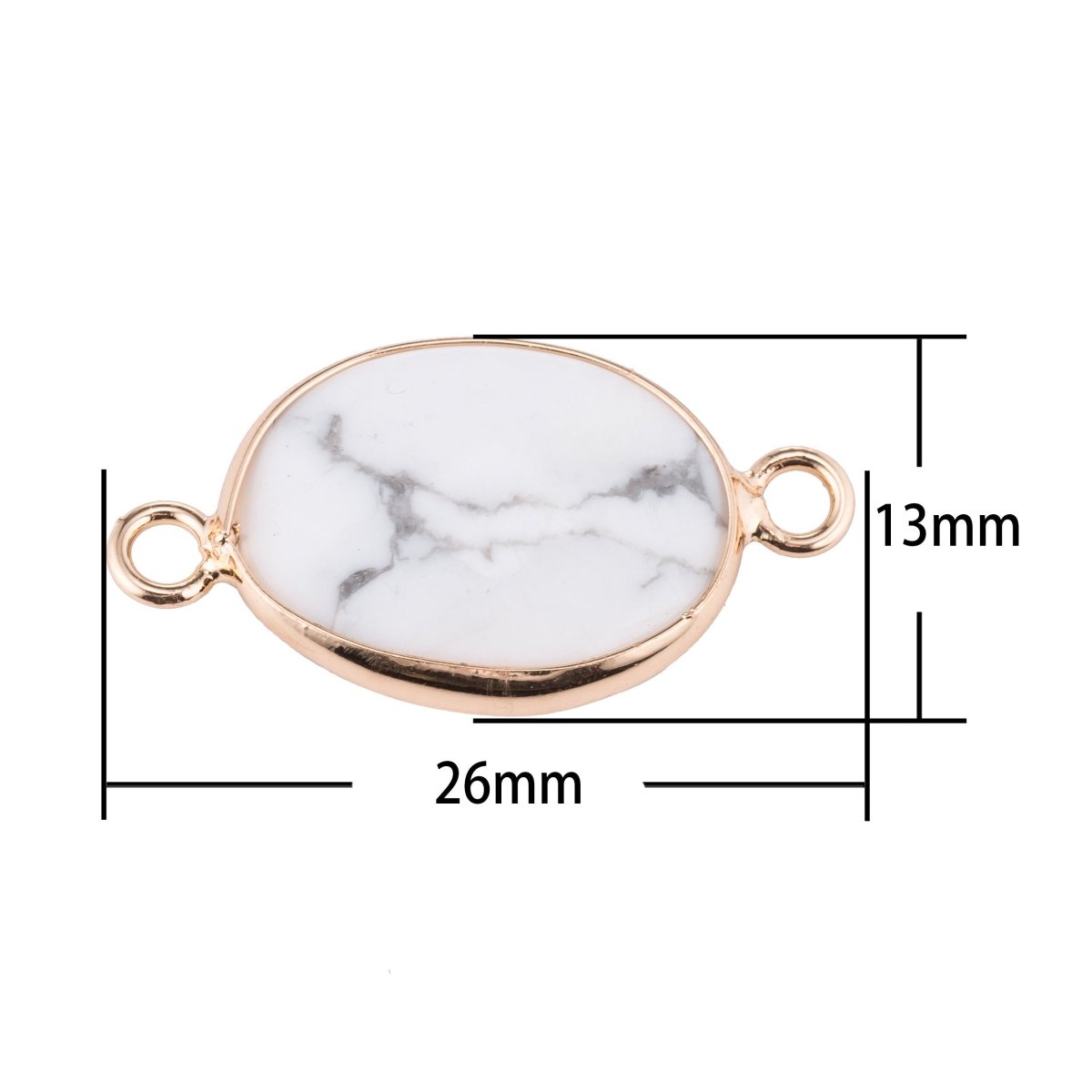 White Howlite Gold Edge Oval Cut Shape Marble Women Gift Bracelet Charm Bead Connector Pendant Finding Double Bail for Jewelry Making F - 778 - DLUXCA