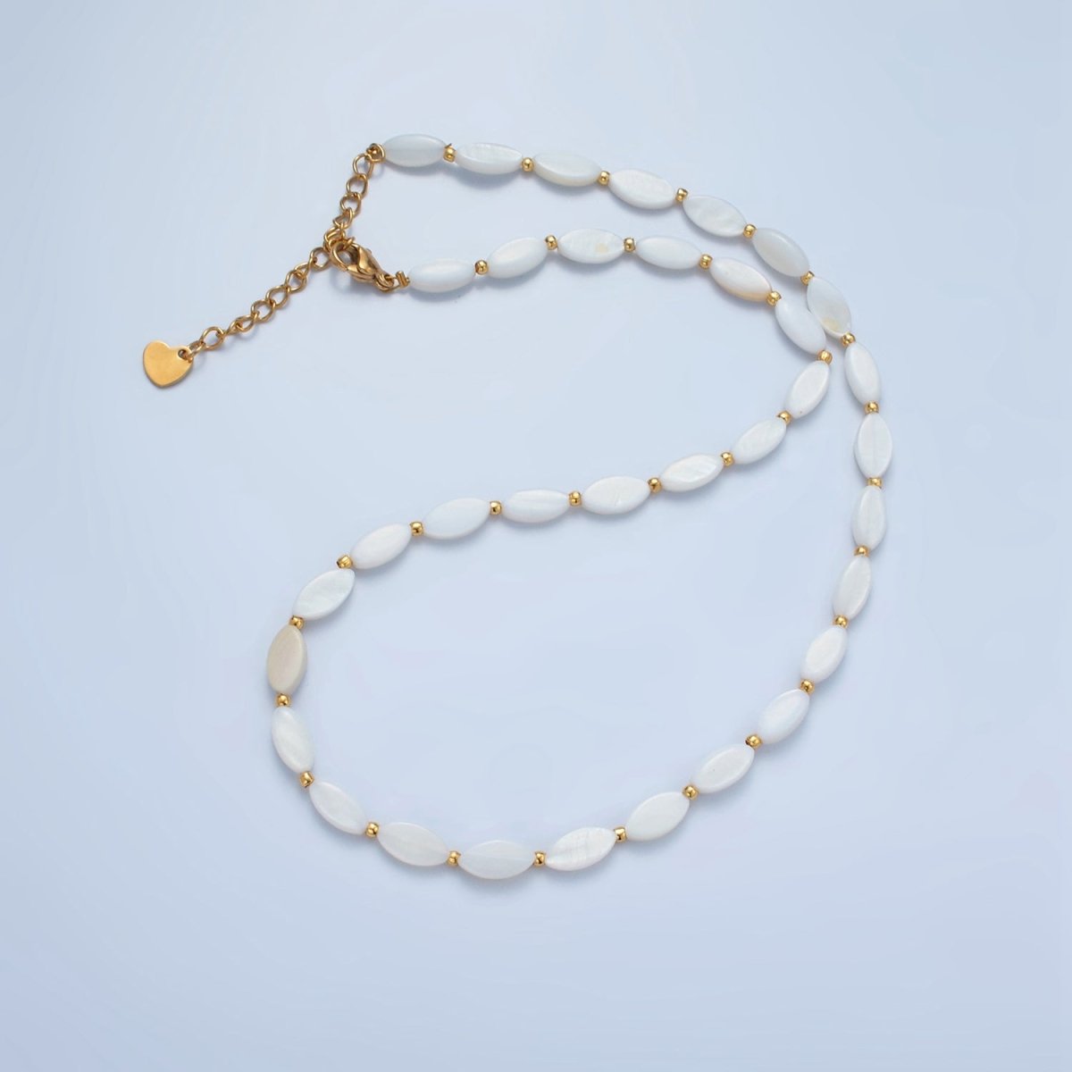 White Jade Beaded Chain Necklace 15.74 Inch with Extender | WA2581 - DLUXCA