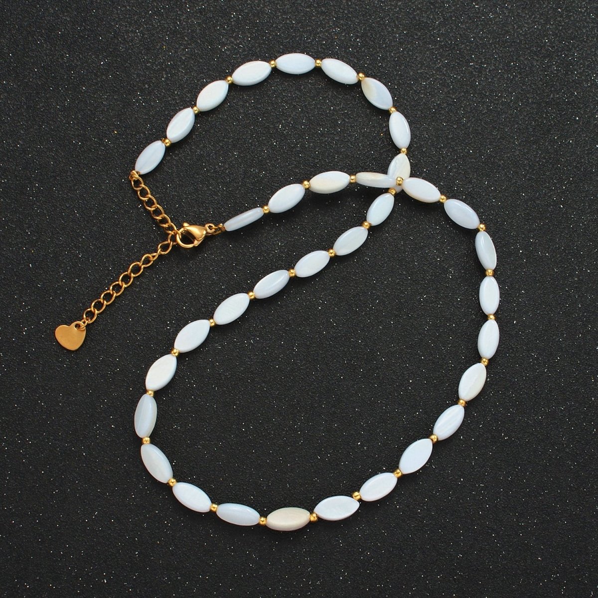 White Jade Beaded Chain Necklace 15.74 Inch with Extender | WA2581 - DLUXCA