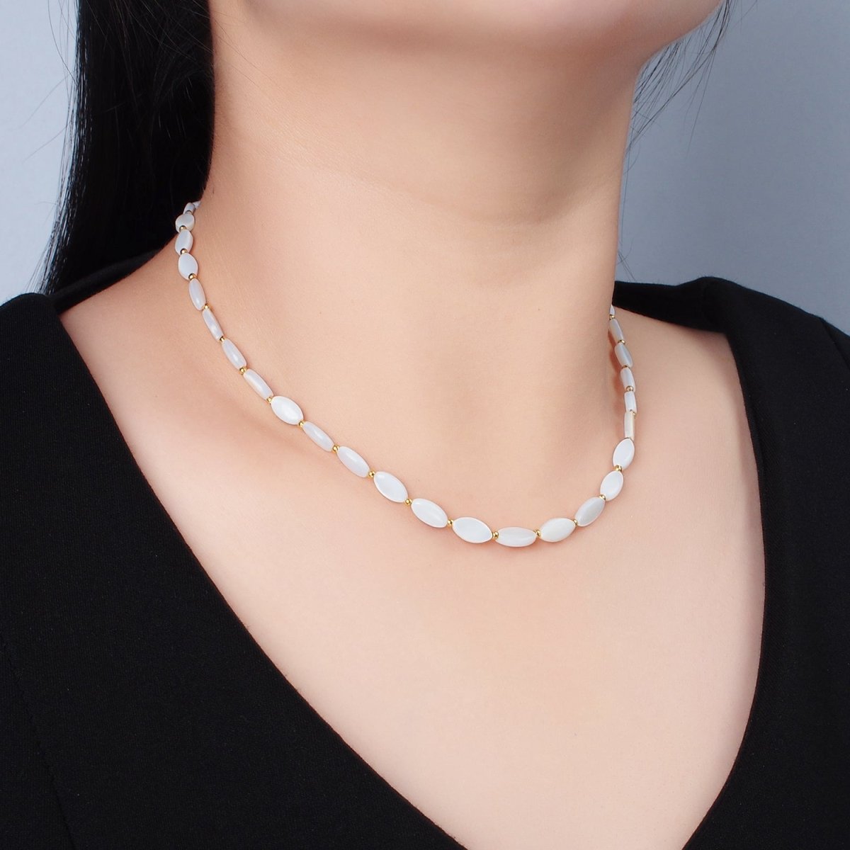 White Jade Beaded Chain Necklace 15.74 Inch with Extender | WA2581 - DLUXCA