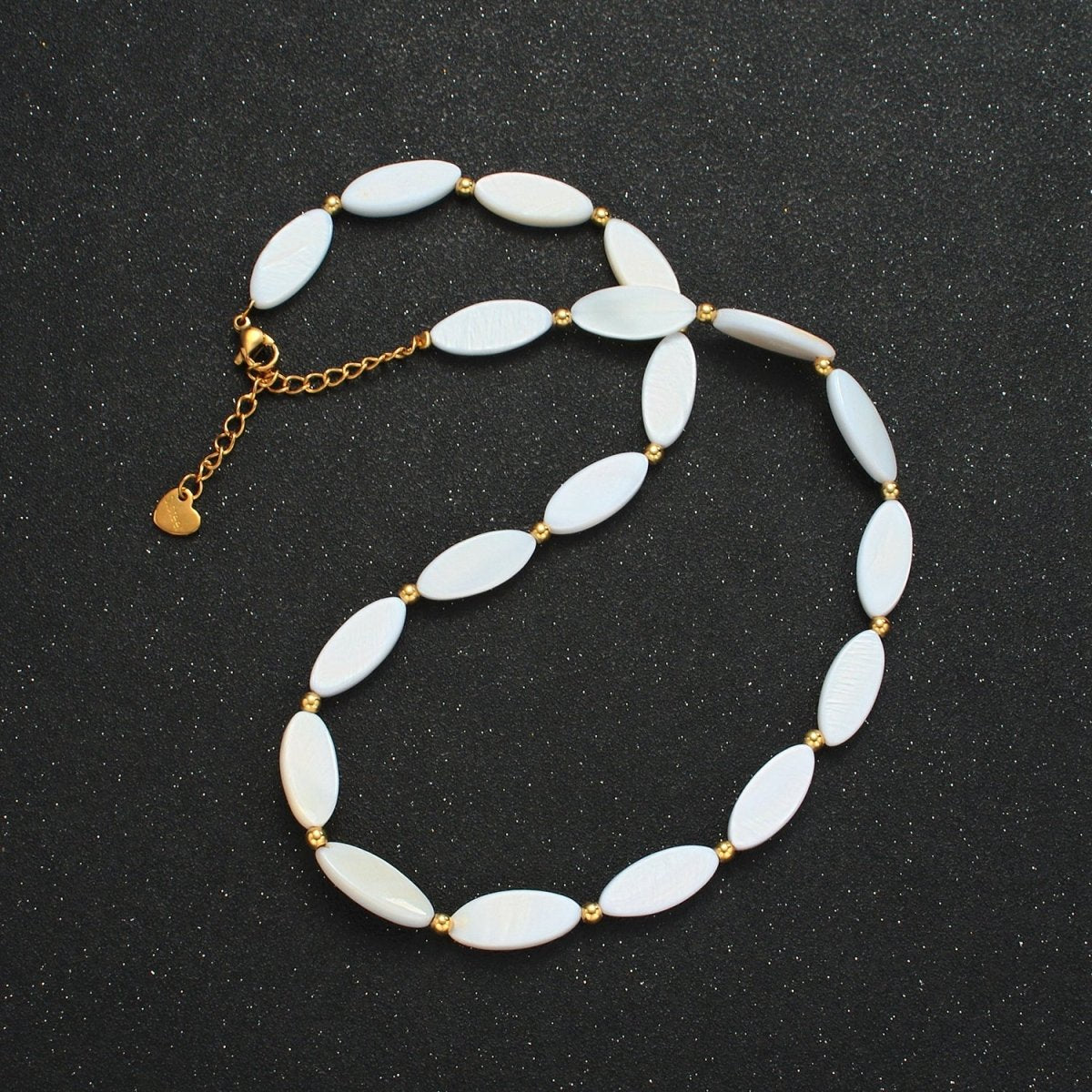 White Jade Beaded Chain Necklace 16.14 Inch with Extender | WA2582 - DLUXCA