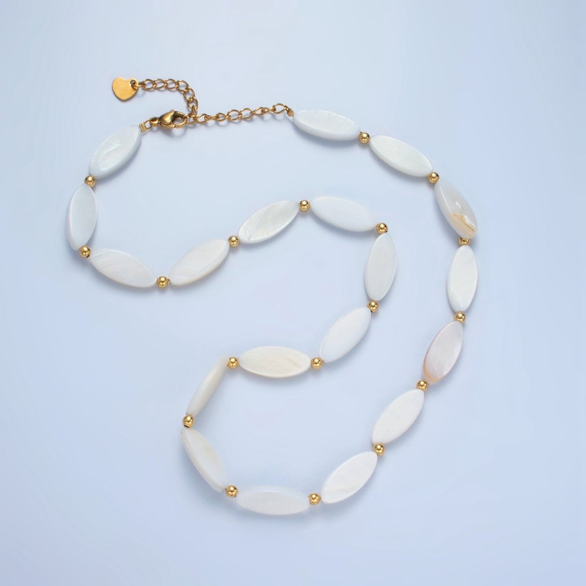 White Jade Beaded Chain Necklace 16.14 Inch with Extender | WA2582 - DLUXCA