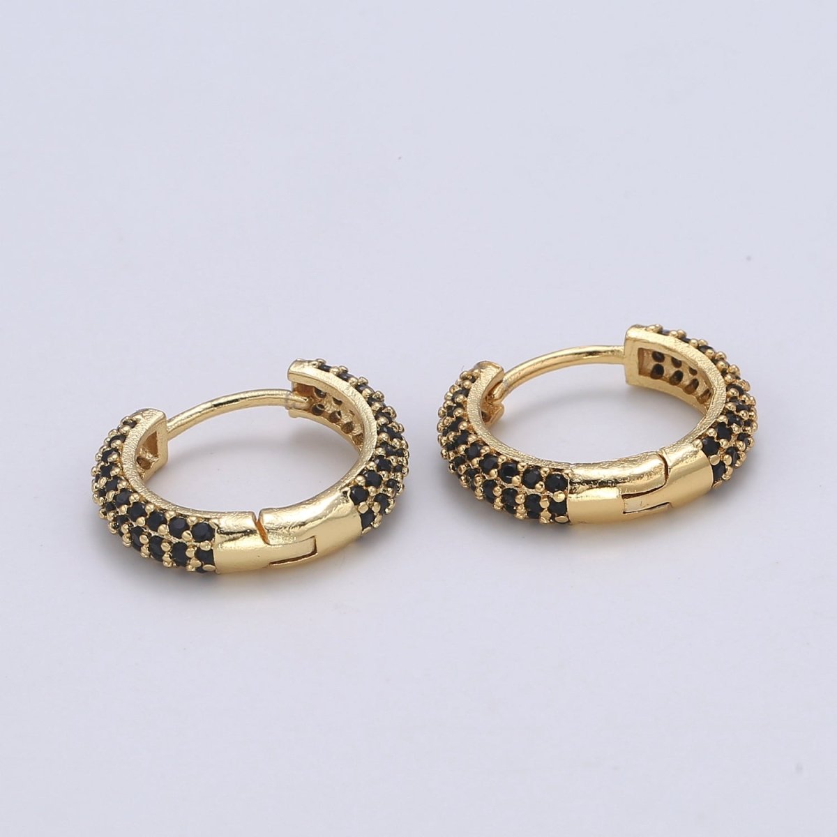 1 pair Hoops - Black, Blue, Clear, Red, Green, Multi-color Zirconia or Teal Gold CZ earrings - 24K Gold Huggie hoops EARRING-1412 - 1418 Q-434 - Q-440 - DLUXCA