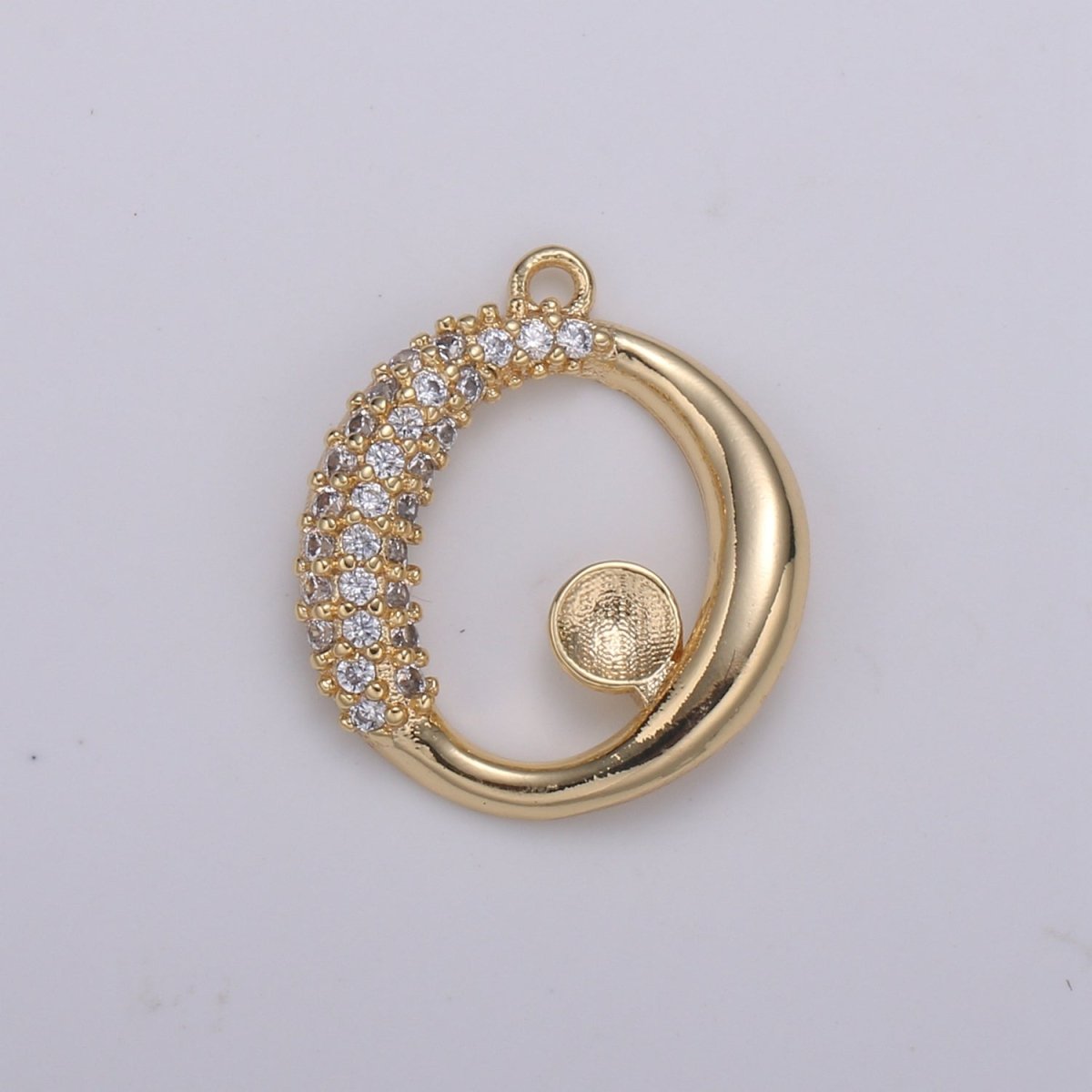 1 pair Left and Right Half Micro Paved Gold Circle Round Charm CZ Gold Plated Geometric Shape Charm Pendant GP-676 - DLUXCA