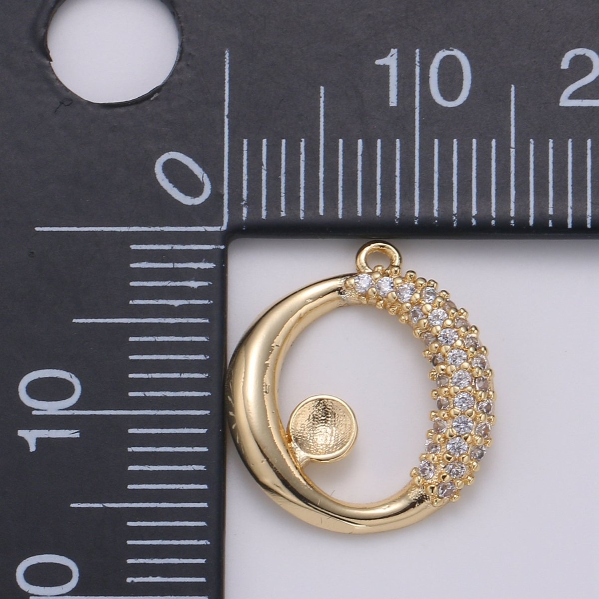 1 pair Left and Right Half Micro Paved Gold Circle Round Charm CZ Gold Plated Geometric Shape Charm Pendant GP-676 - DLUXCA