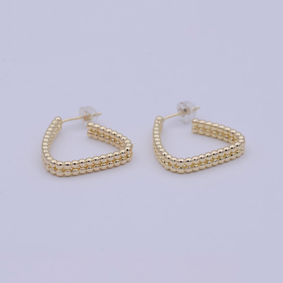 1 Pair Minimalist Gold Filled Beaded Geometrical Triangle Shape Earring - 18k gold Filled Hoop triangle Earring T-244 - DLUXCA