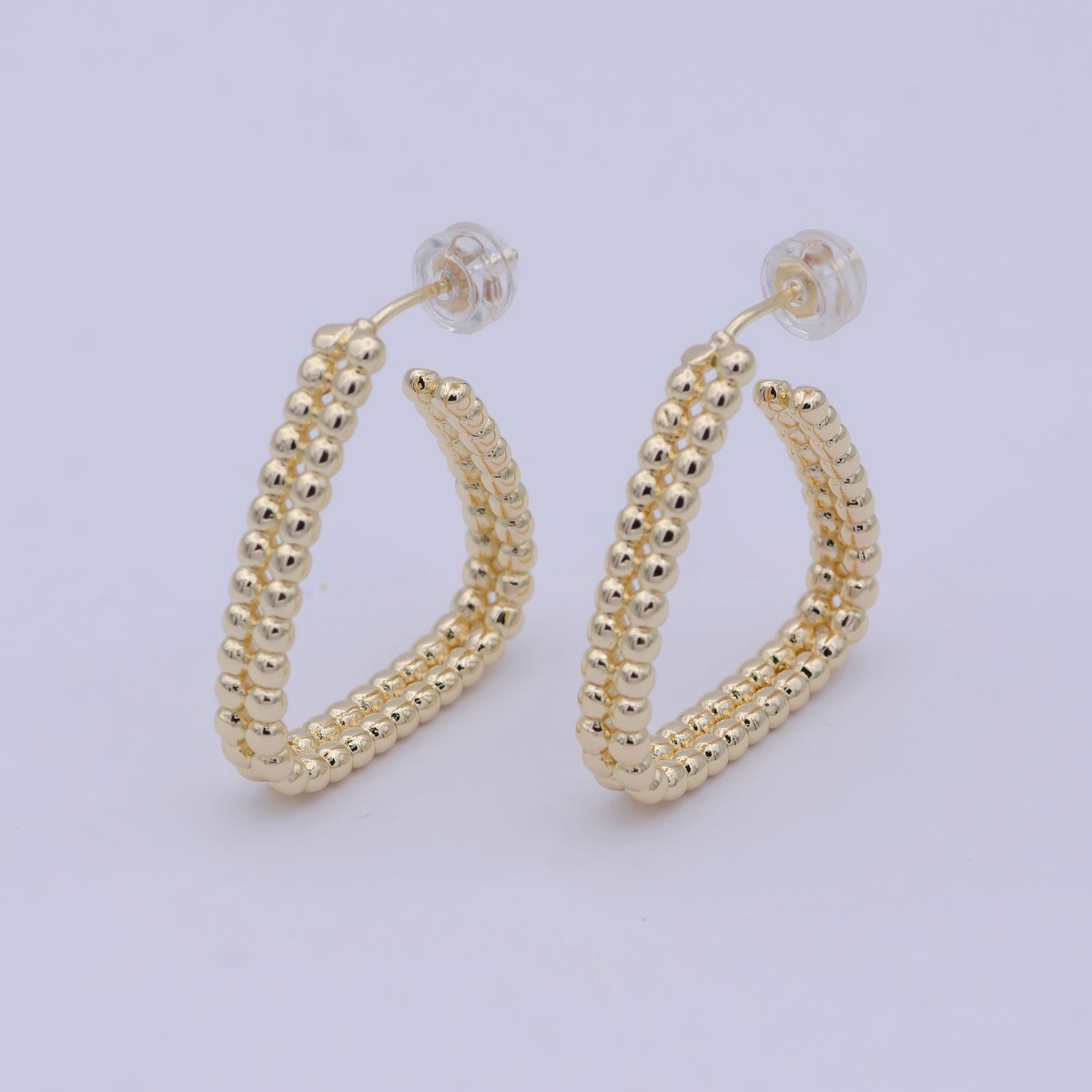 1 Pair Minimalist Gold Filled Beaded Geometrical Triangle Shape Earring - 18k gold Filled Hoop triangle Earring T-244 - DLUXCA