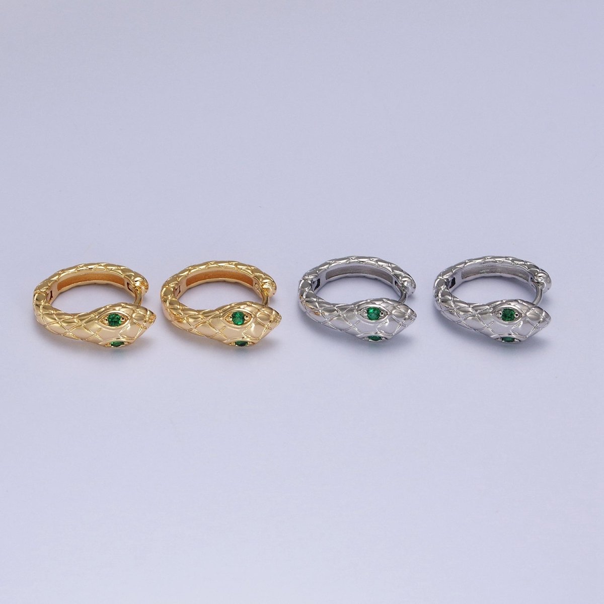 1 pair SNAKE Head Emerald Green Zirconia Eye hoops-Snake CZ Pave Cluster earrings -24K Gold Filled Huggie or Silver Hoop AB055 AB056 - DLUXCA