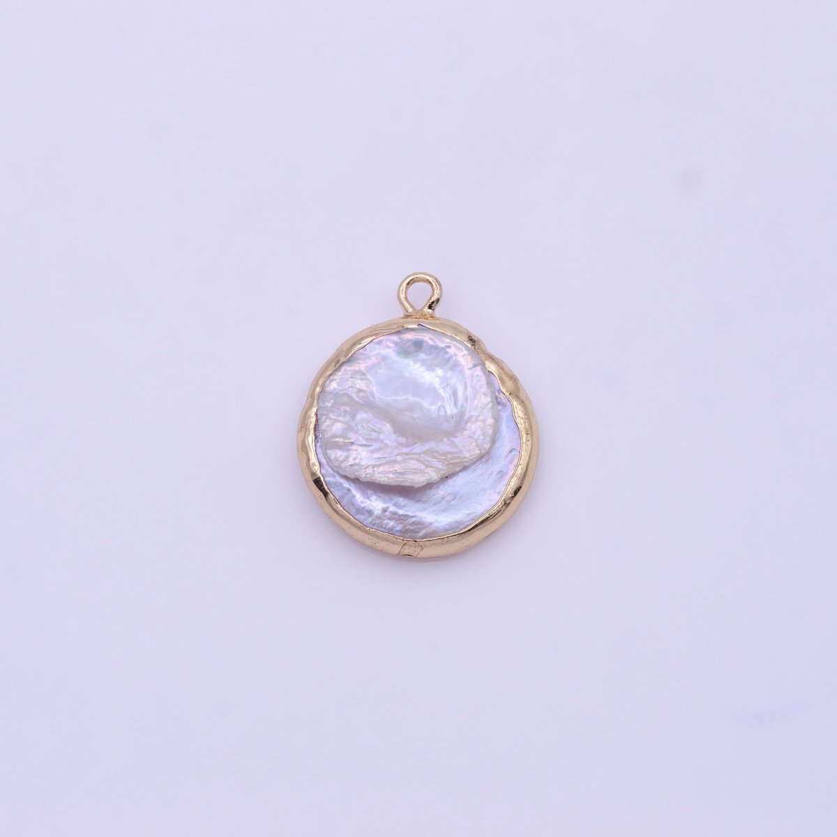 1 Piece Natural Pearl Gold bezel connector approx. 18mm round shape gold plated Charm Pendant P-1844 - DLUXCA