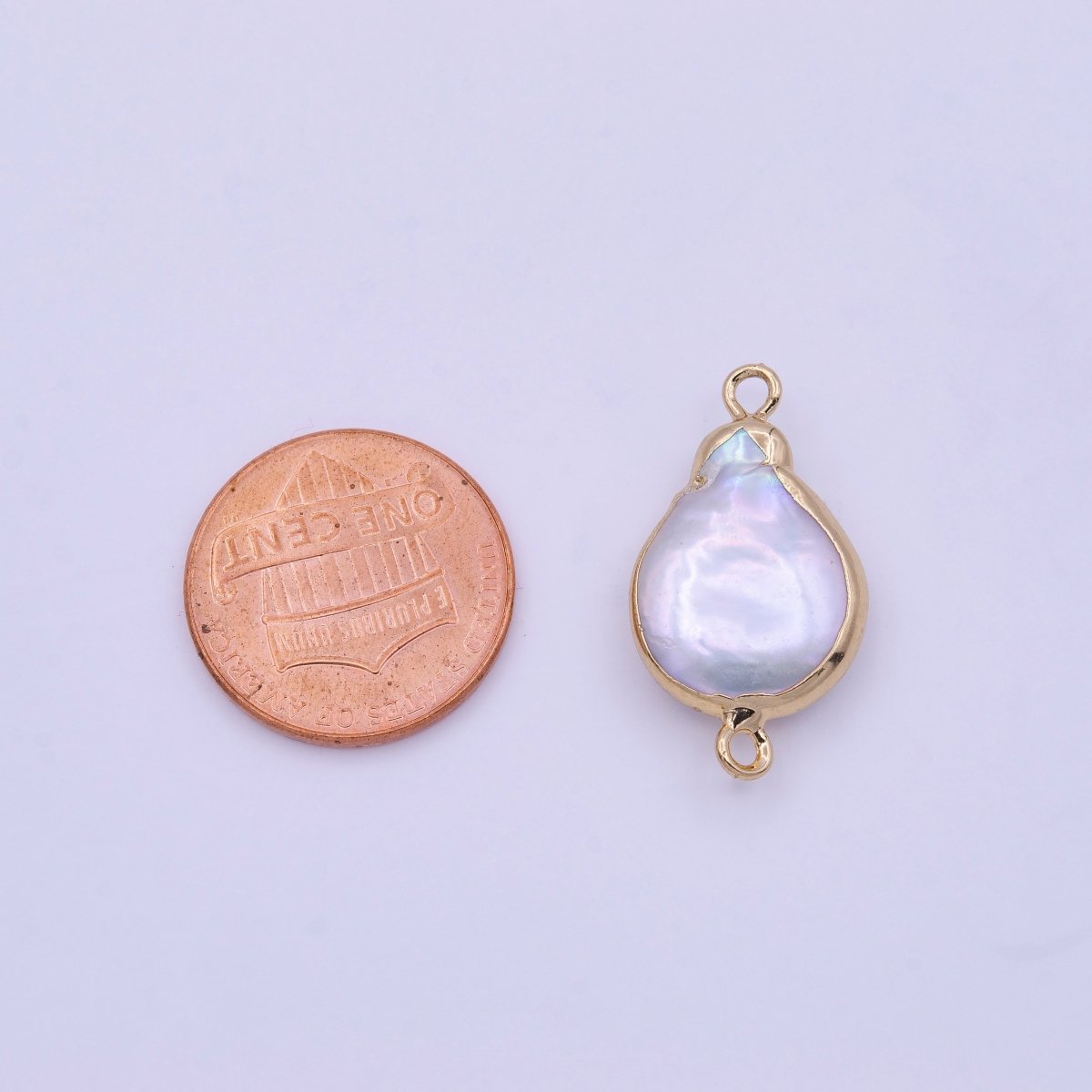 1 Piece Natural Pearl Gold bezel connector approx 24.6X13.5mm Freeform Pear shape gold plated Charm Connector P-1848 - DLUXCA