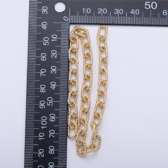 1 Yard 16K Gold Filled Paper Clip Chain Twisted Texturized Tubed Chain, Elongated Oval Chain 10x5mm link Chain for Necklace Bracelet, Chunky CABLE Chain | ROLL-003 Clearance Pricing - DLUXCA