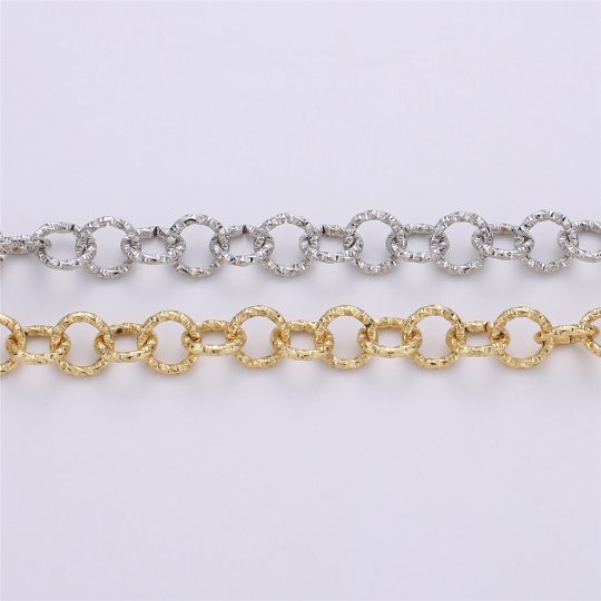 10.5mm Round ROLO Textured Link Chain, Silver 24K Gold Filled Chain by Yard For Necklace Bracelet Component, UNIQUE ROLO Chain | ROLL-090, ROLL-091 Clearance Pricing - DLUXCA