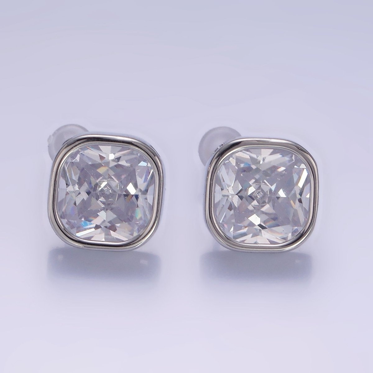 10mm Clear CZ Square Bezel Stud Earrings in Gold & Silver | V514 V515 - DLUXCA