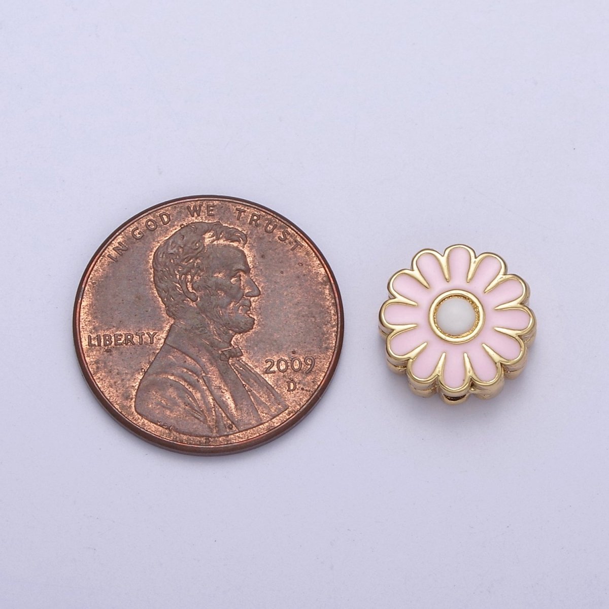 10mm Daisy Flower Bead Spacer Pink Mini Floral Nature Gold Filled Art Jewelry Making Beads B-773 - DLUXCA