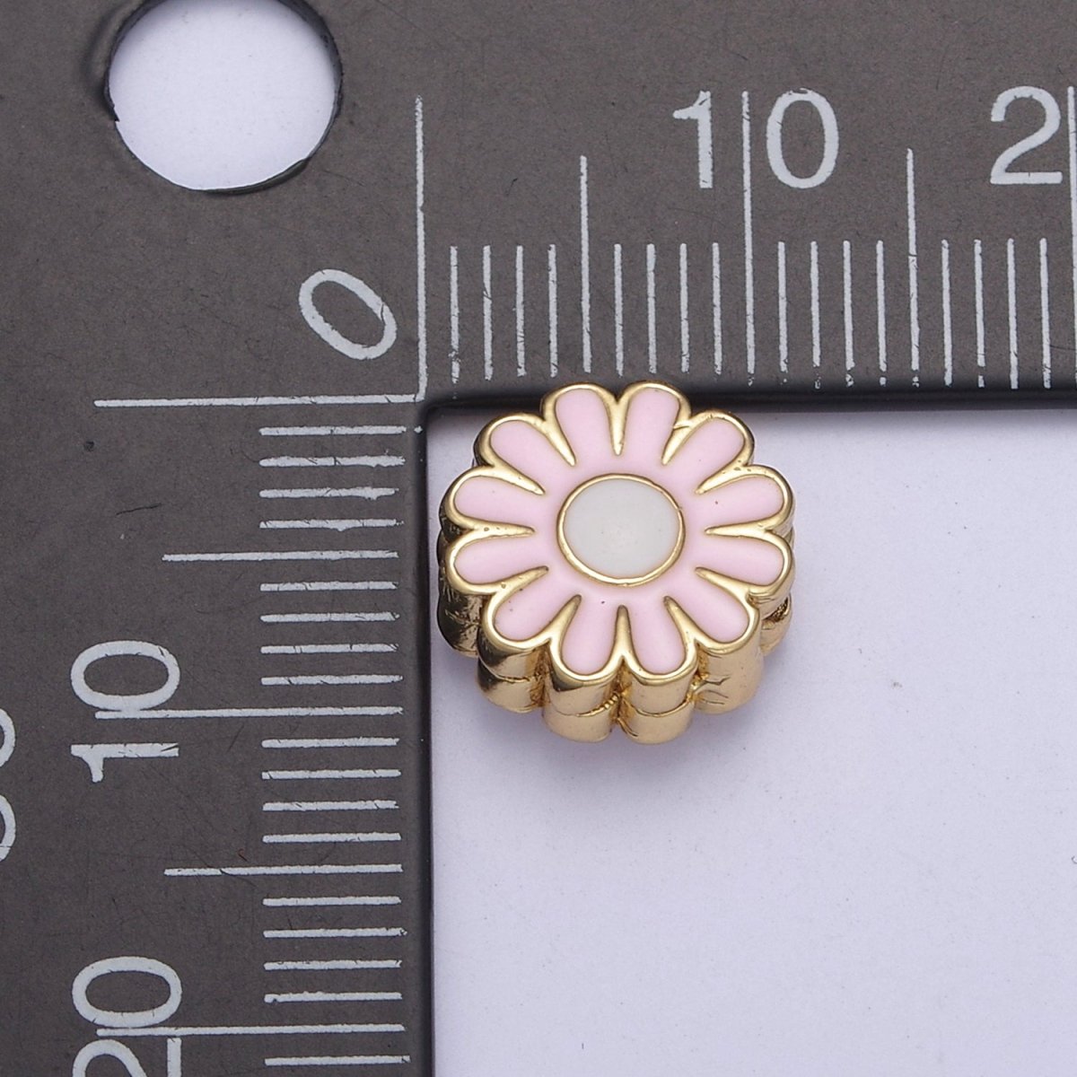 10mm Daisy Flower Bead Spacer Pink Mini Floral Nature Gold Filled Art Jewelry Making Beads B-773 - DLUXCA