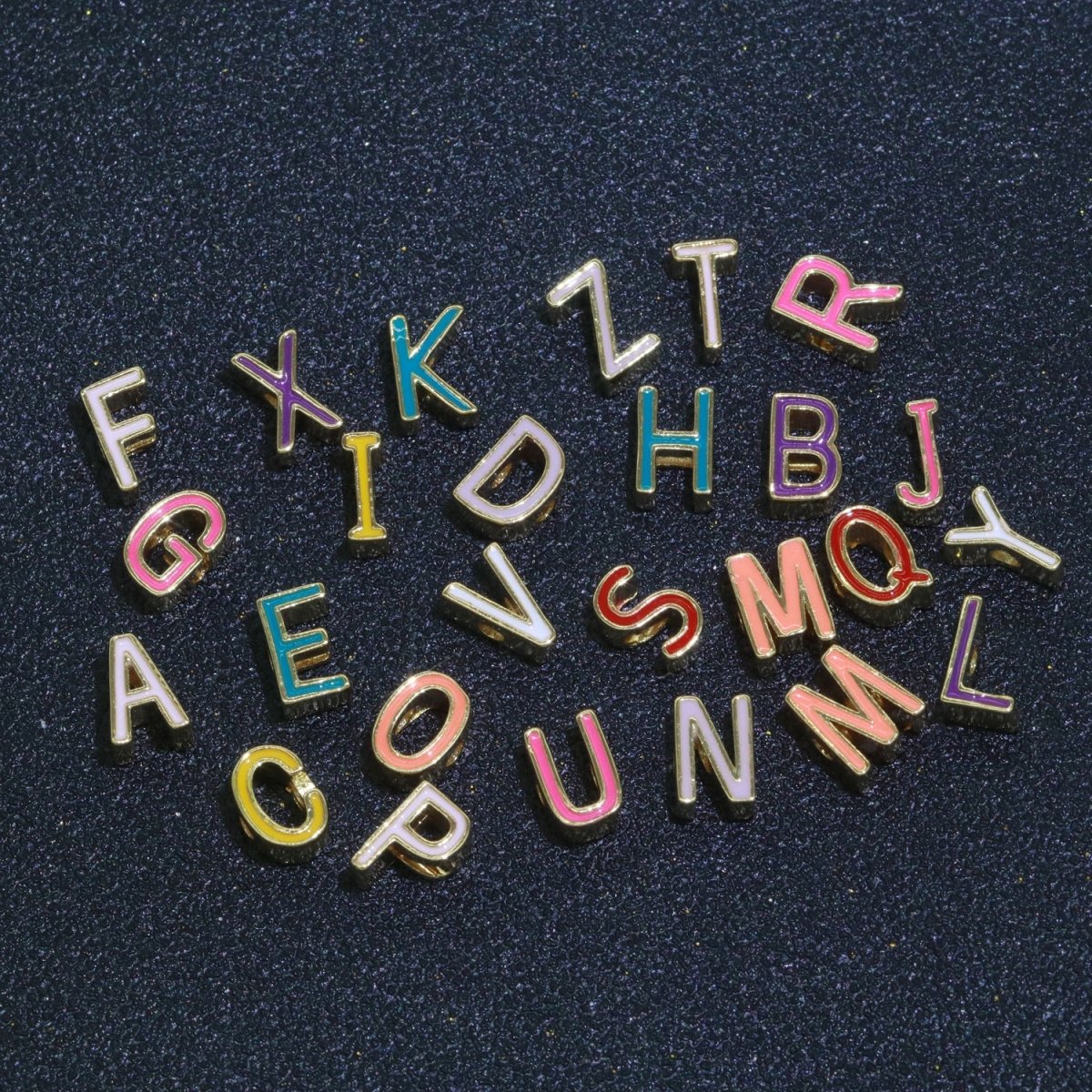 10mm Gold Enamel Alphabet Letter Initial Gold Filled Beads | A-808-A-821 - DLUXCA