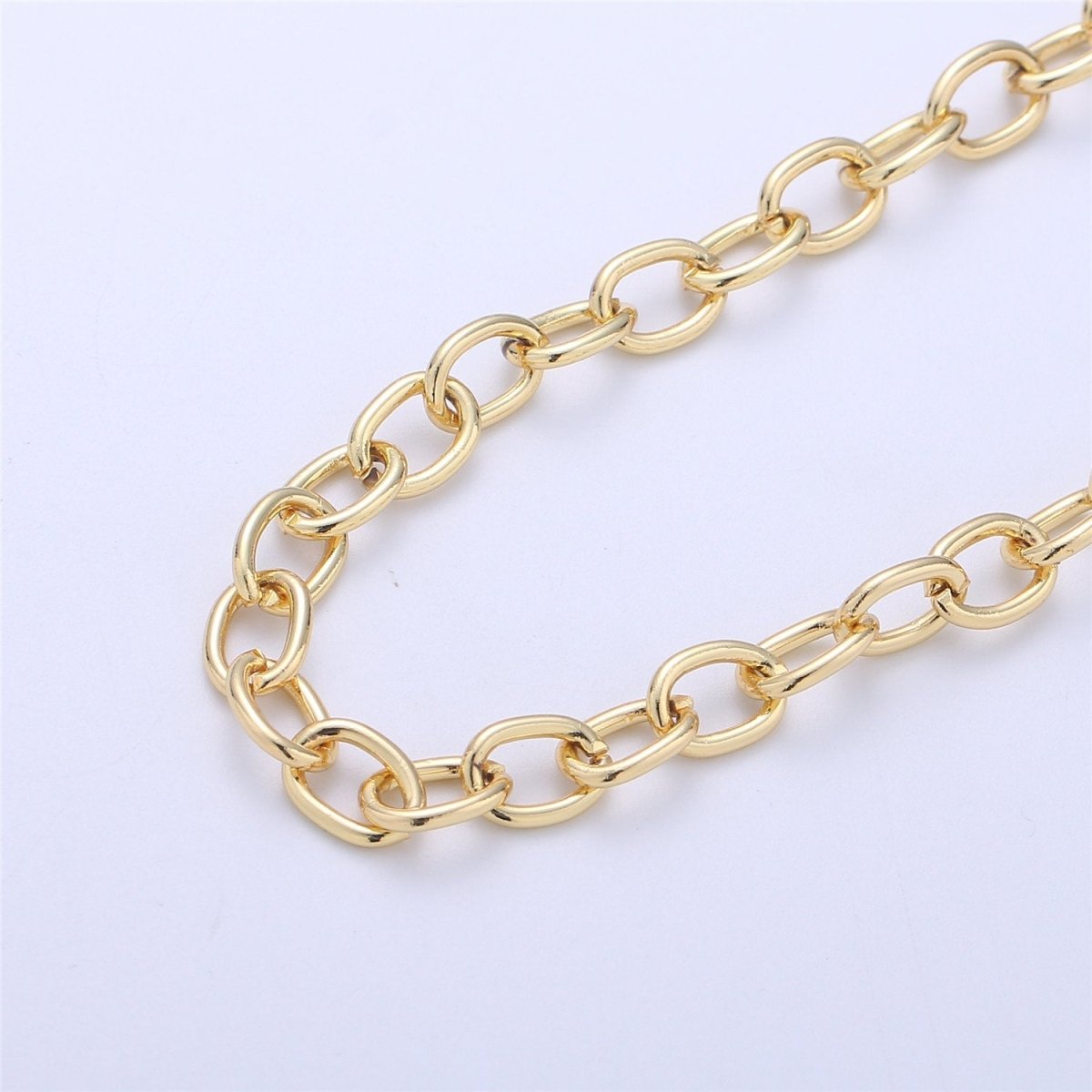 10mm x 6mm Thick Elongated Oval Drawn Rectangle CABLE Chain, 24K Gold Filled Sold By Yard Bulk Unfinished Chain | ROLL-032 Clearance Pricing - DLUXCA