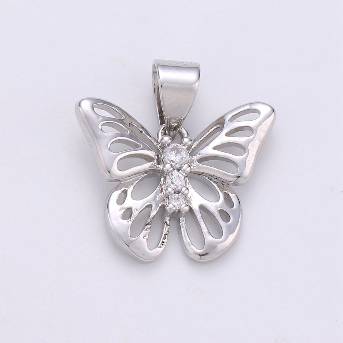 11mm Butterfly Charm Micro Pave Butterfly Charm, Past Present Future CZ in Butterfly Pendant, 14K Gold Filled Charm J-007 J-008 - DLUXCA